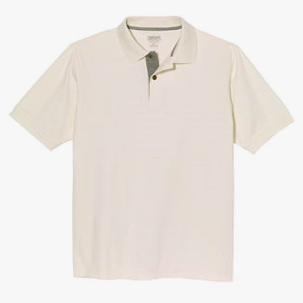 Kirkland Signature Men's Short Sleeve Ribbed Cotton Polo Shirt Tee Cream